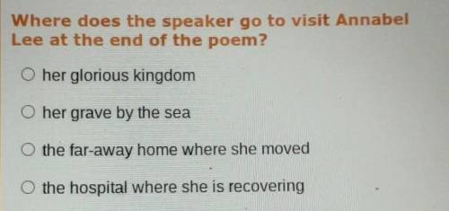 Where does the speaker go to visit Annabel Lee at the end of the poem?

A. her glorious kingdomB.