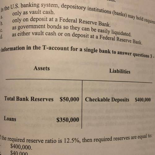If the required reserve ratio is 12.5% , then excess reserves are equal to: $0. $ 10,000 $ 15,000.