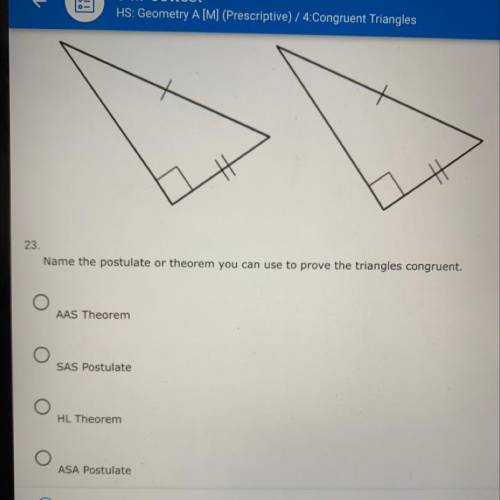 Name the postulate of theorem you can use to prove the triangles congruent.