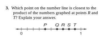 Which point on the number line is closest to the product of the numbers graphed at points R and T?