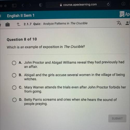 Which is an example of exposition in The Crucible?