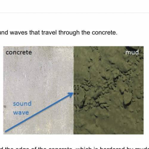 A sound wave travels at an angle toward the edge of the concrete, which is bordered by muddy soil.