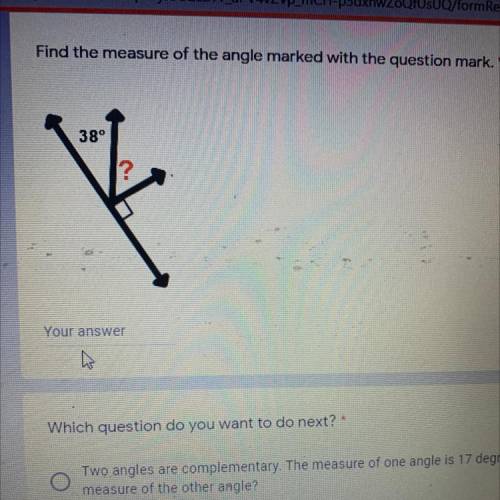 Find the measure of the angle marked with the question mark.