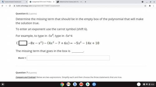 Determine the missing term that should be in the empty box of the polynomial that will make the sol