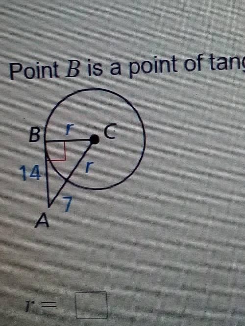 Point B is a point of tangency. Find the radius r of POINT C.