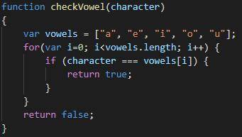 This function checks if a character is a vowel. If it is, it returns true. Otherwise, it returns fal