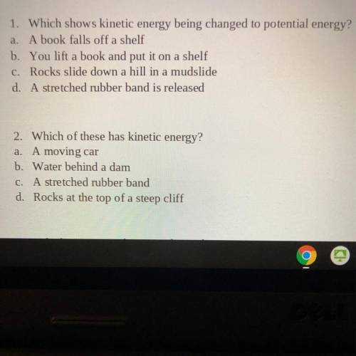 1. Which shows kinetic energy being changed to potential energy?

a. A book falls off a shelf
b. Y