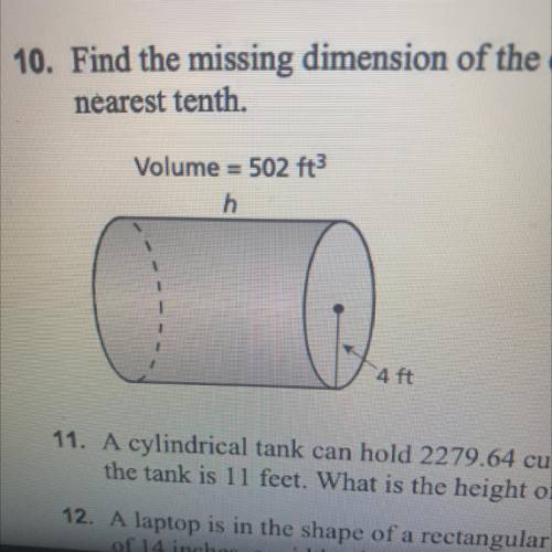 Find the missing dimension of the cylinder round your answer to the nearest tenth volume = 592ft ³