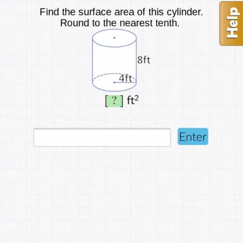 Find the surface area of this cylinder. geometry hw help