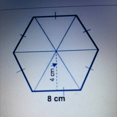 Find the area of the regular hexagon
A) 36 cm
B) 64 cm
C) 96 cm 
D) 345 cm