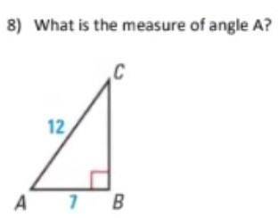 8) What is the measure of angle A?

A) 35.7 B) 30.3 C) 54.3 D ) 59.7Need help!!!(geometry)​