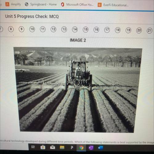 The images show examples of agricultural technology developed during different time periods. Which