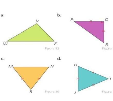 Clasifica los siguientes triángulos según la medidas de sus lados.las pequeñas líneas sobre los lad
