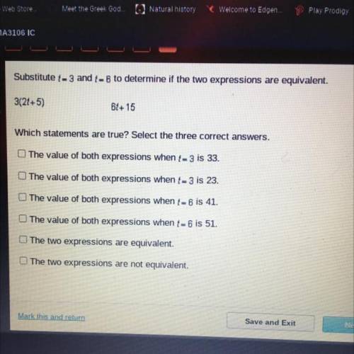 Substitute - 3 and - 6 to determine if the two expressions are equivalent.

3(24+5) ⚠️PLS HURRY I