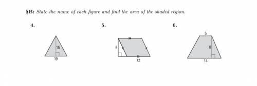 I need help with number 5, find the area, thank you