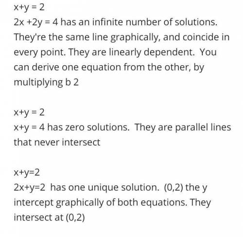 Please help

Describe how you can find the number of solutions of two or more
equations by using th