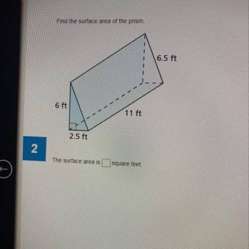 Find the surface area of the prism. 6.5 feet, 6, 2.5 feet, 11 feet