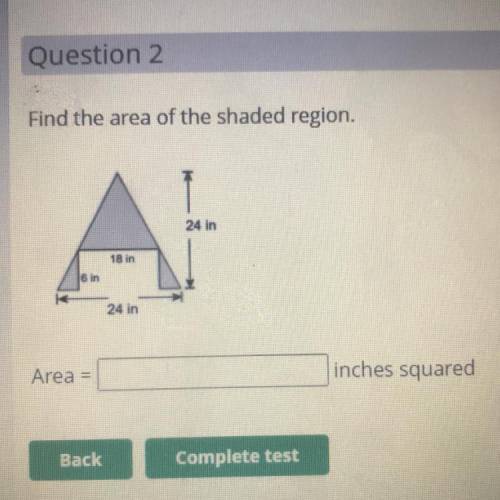 Find the area of the shaded region.

24 In
18 in
6 in
24 in
inches squared
Area