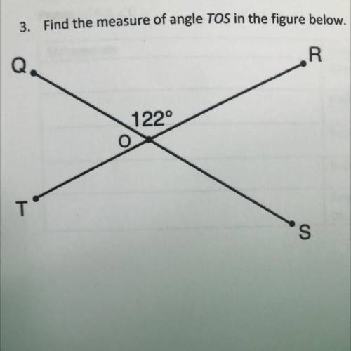 PLEASE ANSWER AND SHOW WORK :))))) 
Find the measure of angle TOS in the figure below.