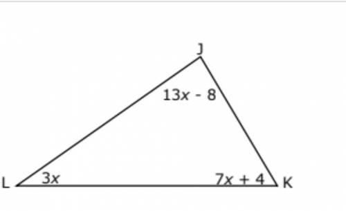 Find the value of x, then use that value to determine each angle measure of the triangles below.