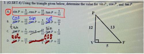 3. (G.SRT.6) Using the triangle given below, determine the value for sin P, cos P, and tan P.

in
A