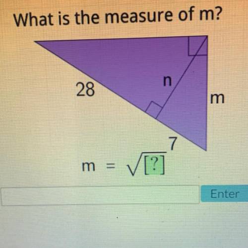 What is the measure of m?
28
n
m
7
m
V [?]