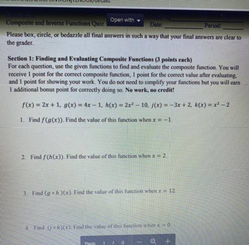 Can someone answer 1-4. Show your work please. My grade is low right now.