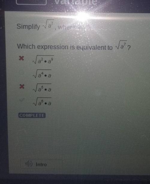 Which expression is equivalent to squareroot a⁷its D​