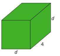 Consider a rectangular prism with length 4 and width and height d.

Write an expression for the vo