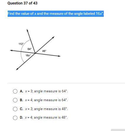 Find the value of x and the measure of the angle labeled 16x