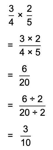 Simplify the Multiplication problem below:
3/4 • 2/5=?