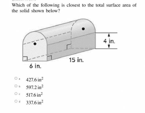 Which of the following is closest to the total surface area of the solid shown below