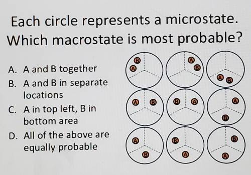Each circle represents a microstate.

Which macrostate is most probable?A. A and B togetherB. A an