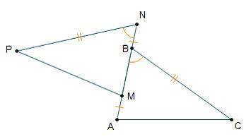 Consider the diagram.

Triangles M N P and A B C are connect between points B and M. Angles P N M