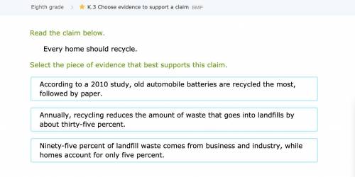 Read the claim below.

Every home should recycle.
Select the piece of evidence that best supports