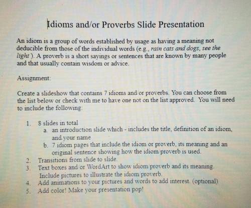 Idioms and/or proverbs presentation​