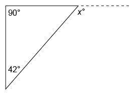 Determine the value of x in the triangle shown.

Question 3 options:
132°
228°
42°
48°
