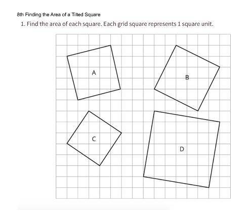 {PLEASE I HAVE 15 MINUTES - 40 POINTS}

Find the area of each square each grid square represents 1