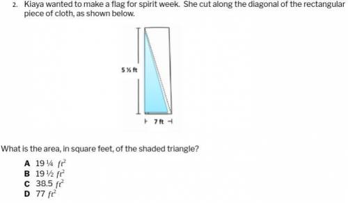 Kiaya wanted to make a flag for spirit week. She cut along the diagonal of the rectangular piece of