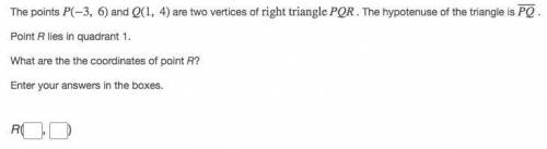 The points P(−3, 6) and Q(1, 4) are two vertices of right triangle PQR . The hypotenuse of the tria