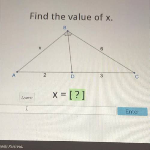 Find the value of x. 2 3 6