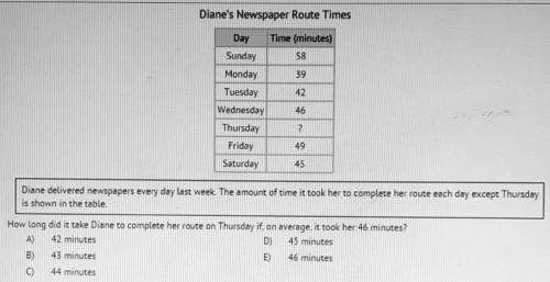 Can someone help me? A: How long did it take Diane to complete her route on Thursday if, on average