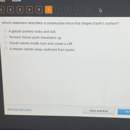 Which statement describes a constructive force that shapes Earth's surface?
Help meeee