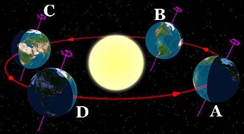 At which position is the southern hemisphere experiencing spring?

Point A
Point B
Point C
Point D