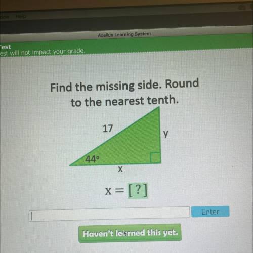 This test will not impact your grade.

Exam
5
Shot
1.38
Find the missing side. Round
to the neares