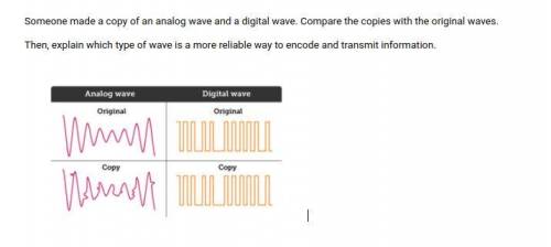 Please help will give brainliest !

Someone made a copy of an analog wave and a digital wave. Comp