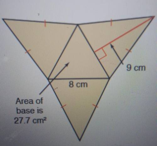 •°| NO LINKS PLEASE! |°•

Use a net to find the surface area of the regular pyramid. Can you also