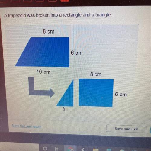 ⚠️HELP

What is the length, b, of the base of the triangle?
A. 2cm B. 4cm. C. 6cm.