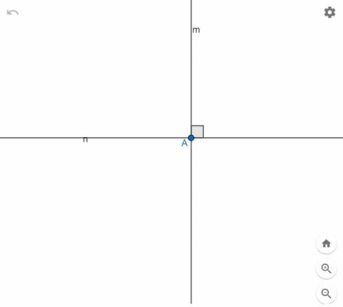 Lines m and n are perpendicular. Rotating a point D 180 degrees using center A has the same effect