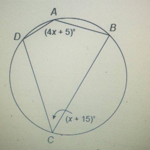 Quadrilateral ABCD is inscribed in a circle.

What is the measure of 
angle A?
Enter your answer i